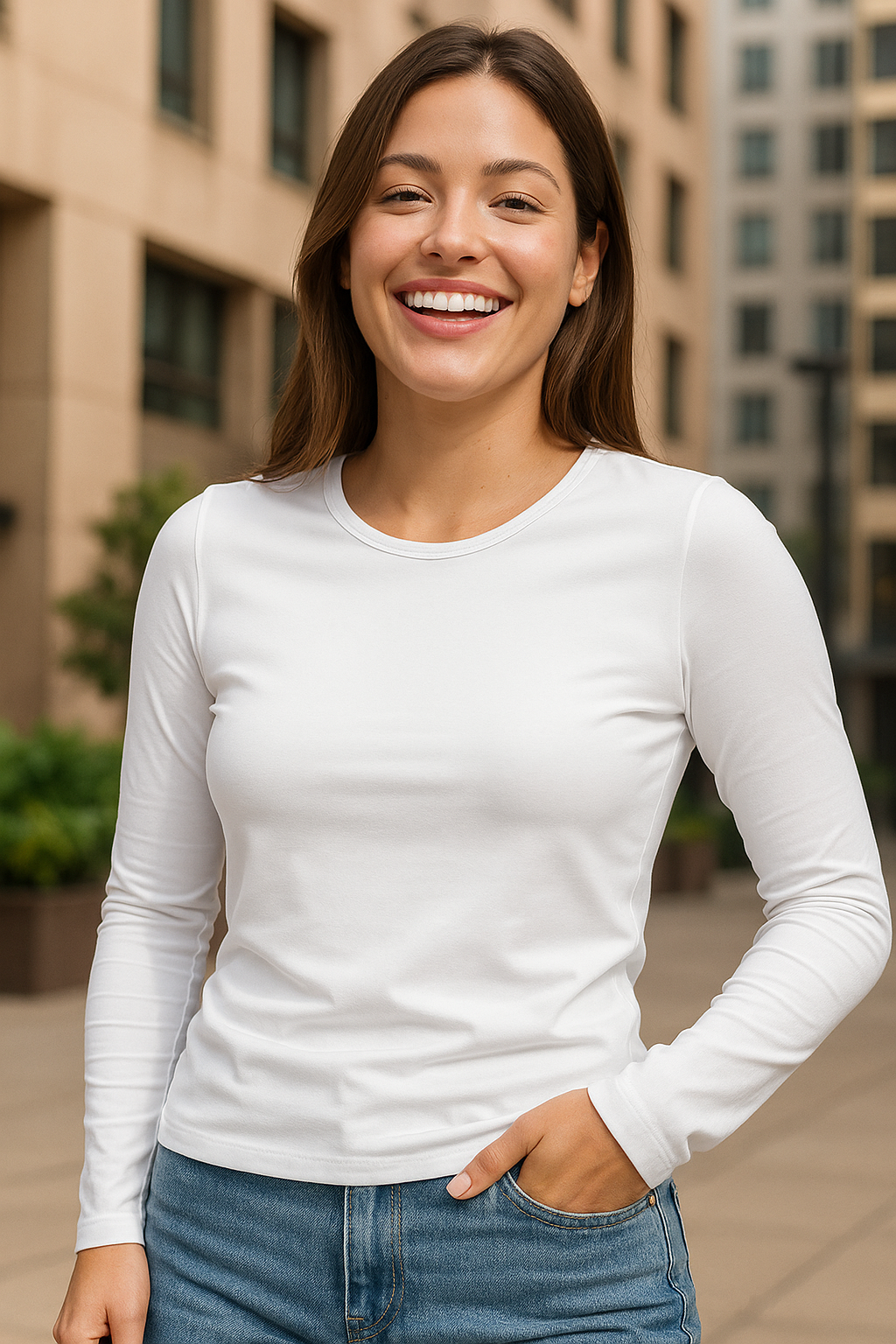 PLAYERA DAMA ML / CUELLO REDONDO LICRA BLANCO (9004795134175)