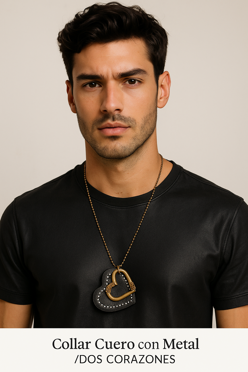 Collar Cuero con Metal /DOS CORAZONES (7738359840991)