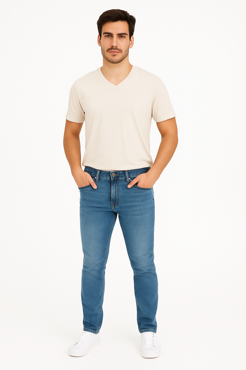 Pantalon Caballero Mezclilla / CINTA NARANJA AZUL/CLARO (9138782044383)