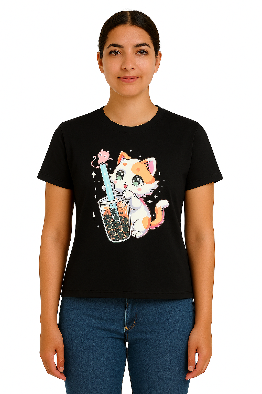 Playera Dama MC / GATO BUBBLE NEGRO (9120457359583)