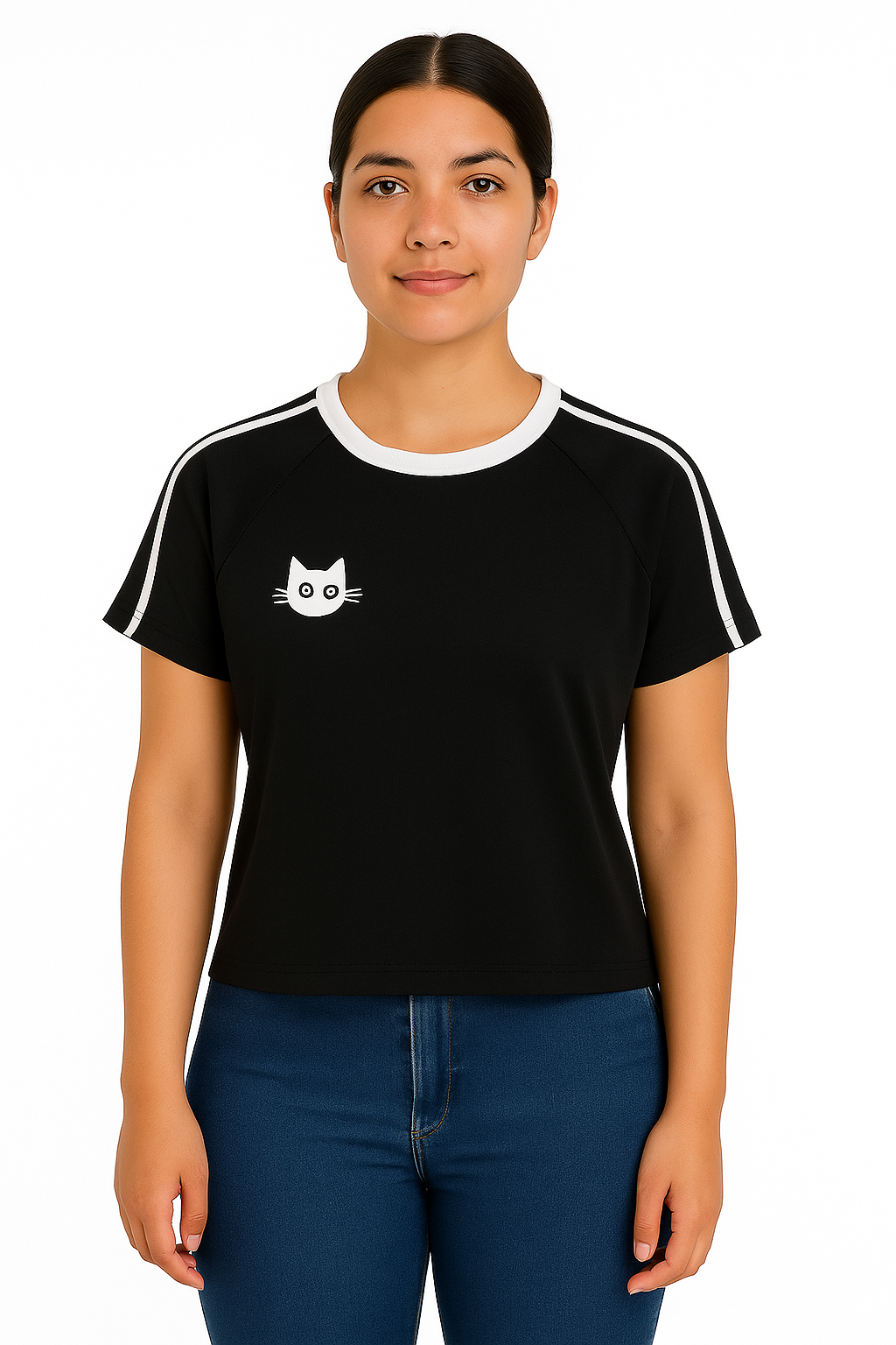 Playera Dama MC / GATITO BOR NEGRO/BLANCO (9120453755103)
