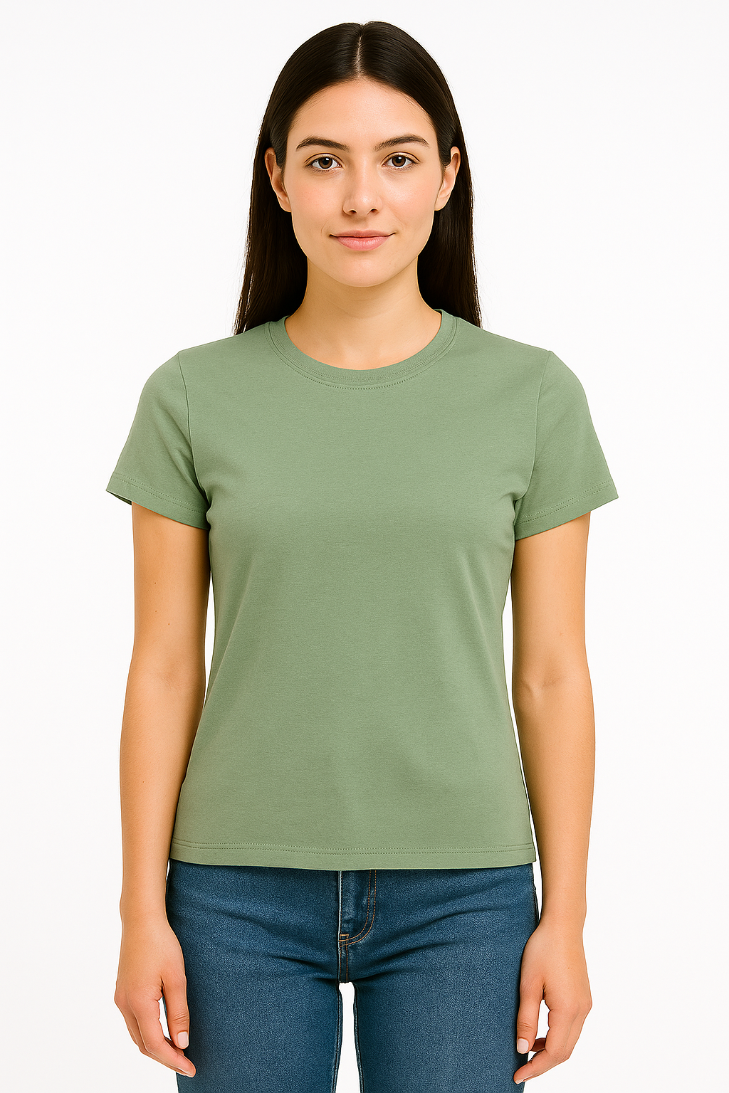 Playera Dama MC /  BASICA CUELLO REDONDO CHIFON  OLIVE/CAPUL (9124129177823)