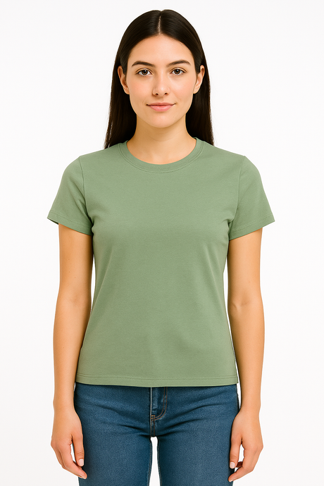 Playera Dama MC /  BASICA CUELLO REDONDO CHIFON  OLIVE/CAPUL (9124129177823)