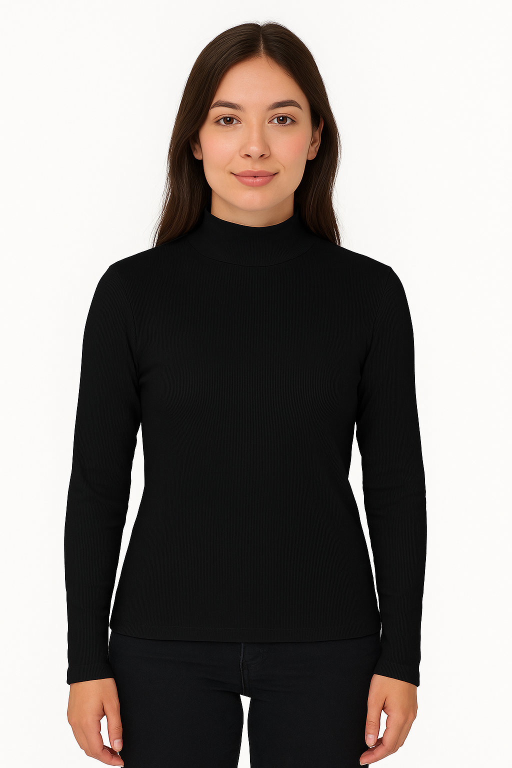 Playera Dama ML / Básico Cuello Ruso NEG (9126763331807)