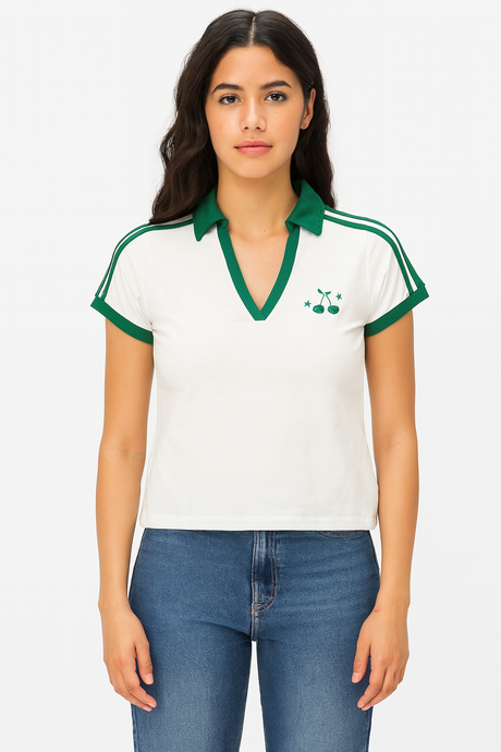 PLAYERA POLO DAMA / CON BIES EN HOMBRO BLANCO/VERDE (9079698030815)