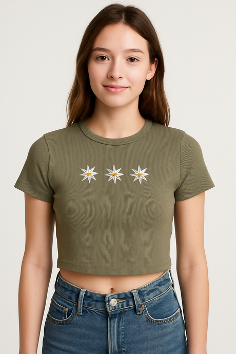 Playera Dama MC / FLORES BOR GRIS (8969320988895)