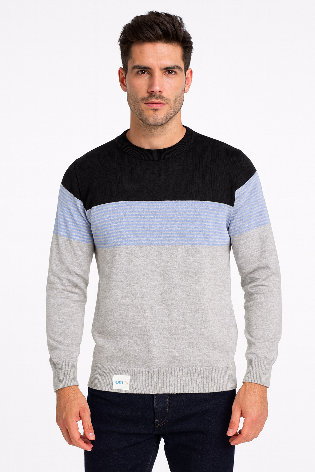 SWETER CUELLO RED RAYAS AZULES MARINO/GRIS