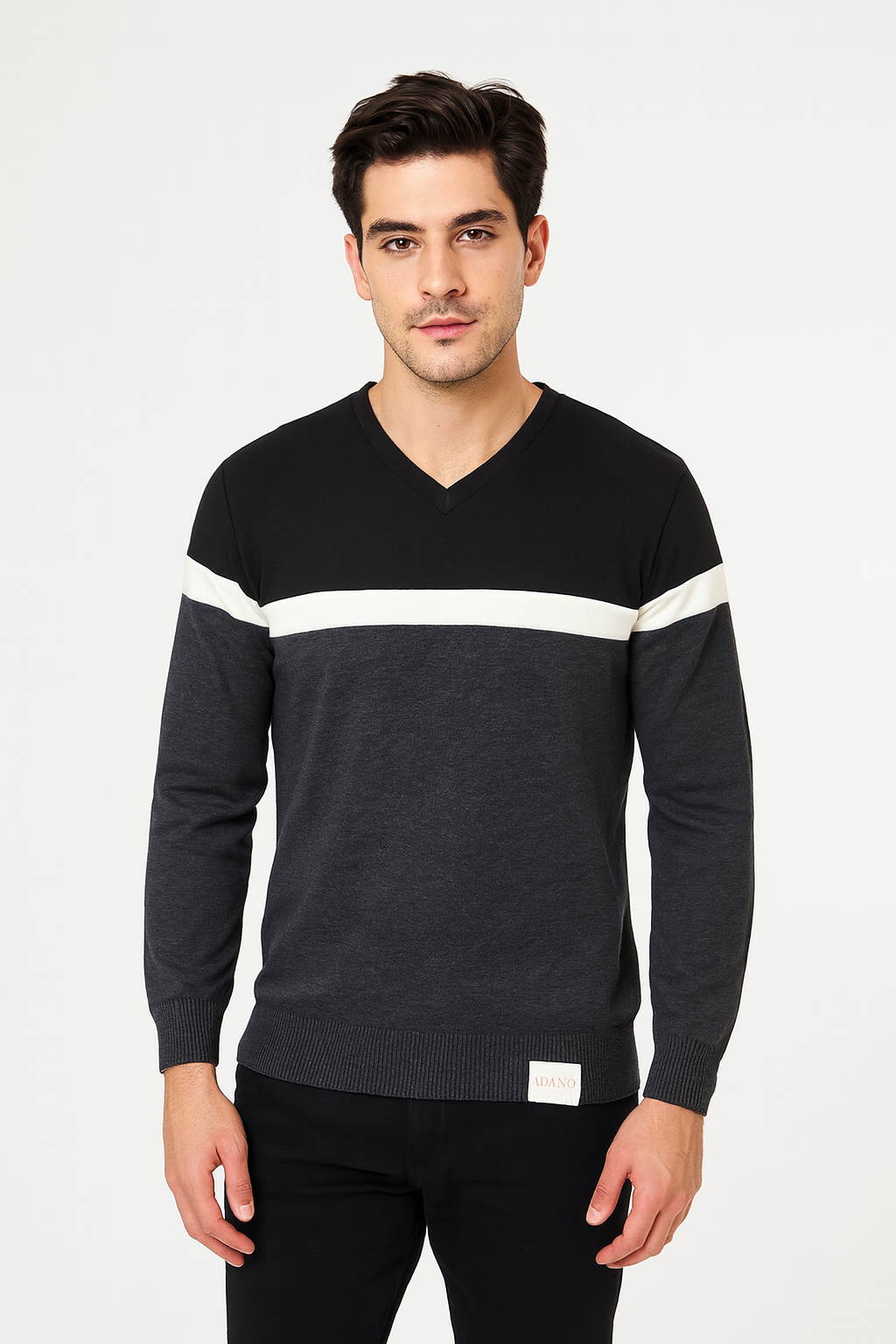 SWETER CUELLO V CENEFA BLANCA NEGRO/OXFORD