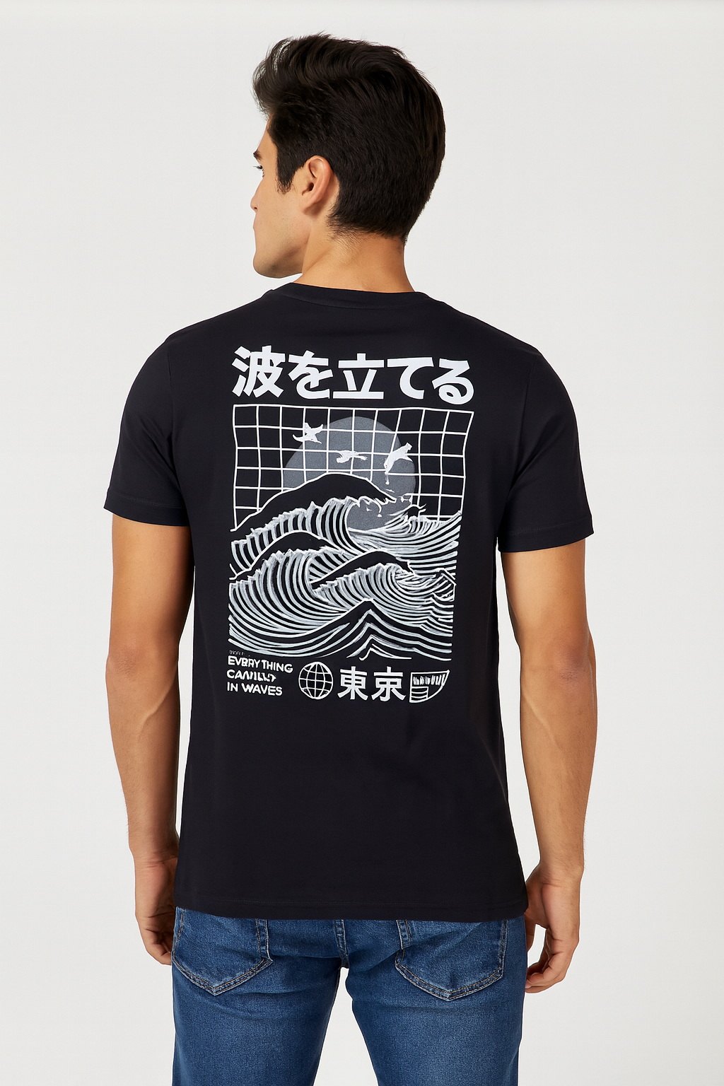 Playera Caballero MC / OLAS COREANAS NEGRO (9067645468895)