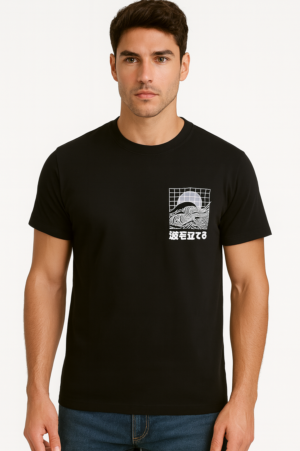 Playera Caballero MC / OLAS COREANAS NEGRO (9067645468895)