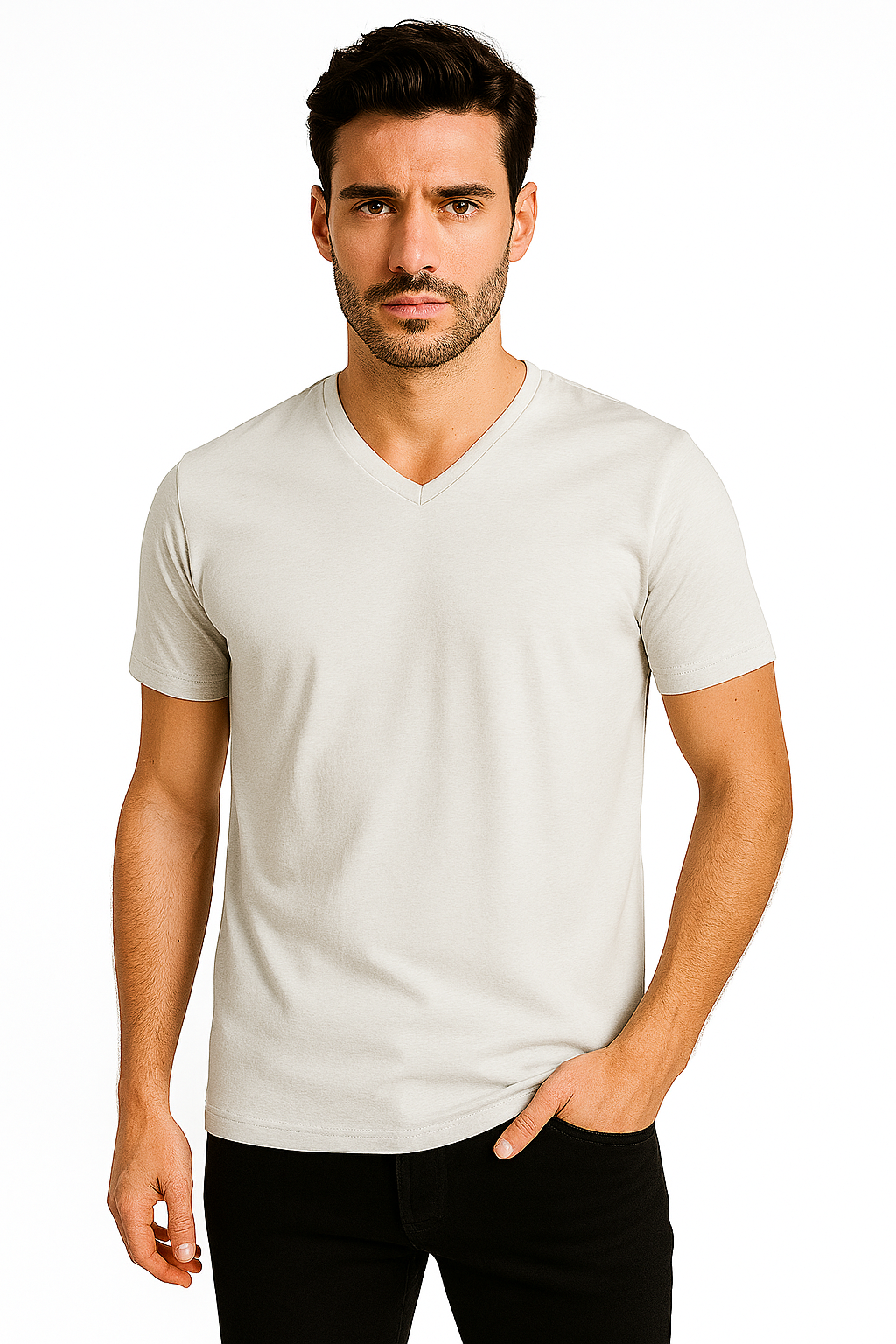 Playera Caballero MC / BASICA CUELLO V PERLA/GRIS (9001807020255)