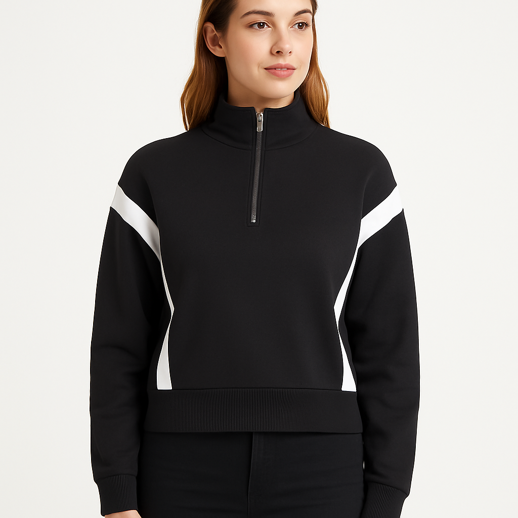 SUDADERA DAMA ML / MEDIO CIERRE  NEGRO/BLANCO (9079548477663)