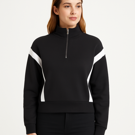 SUDADERA DAMA ML / MEDIO CIERRE  NEGRO/BLANCO (9079548477663)