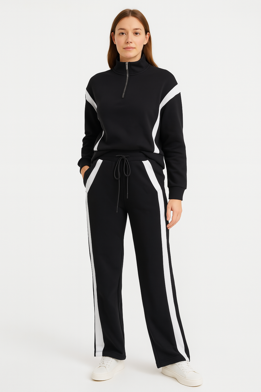 JOGGER DAMA / CORTE LATERAL BLANCO NEGRO/BLANCO (9079546314975)