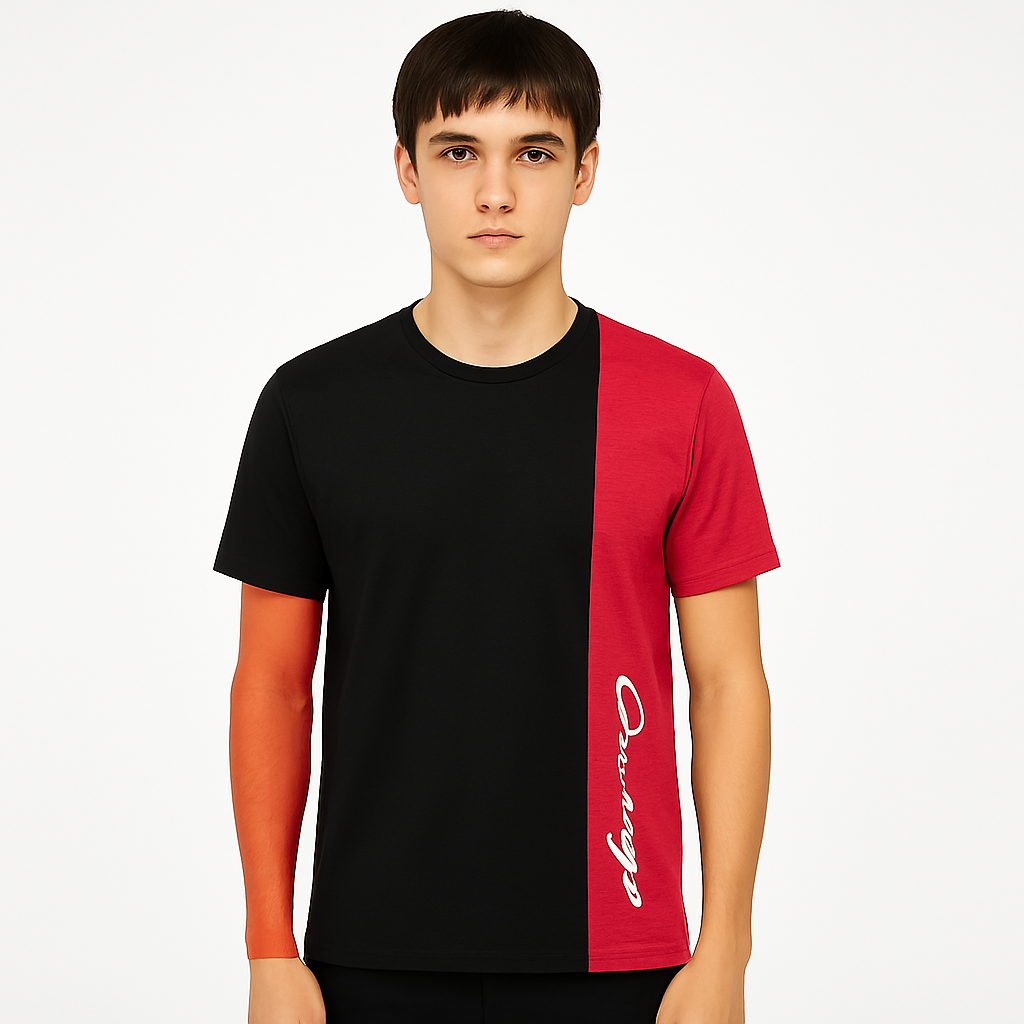 Playera Caballero MC / COURAGE BLOQUES NEGRO/VINO (9067641995487)