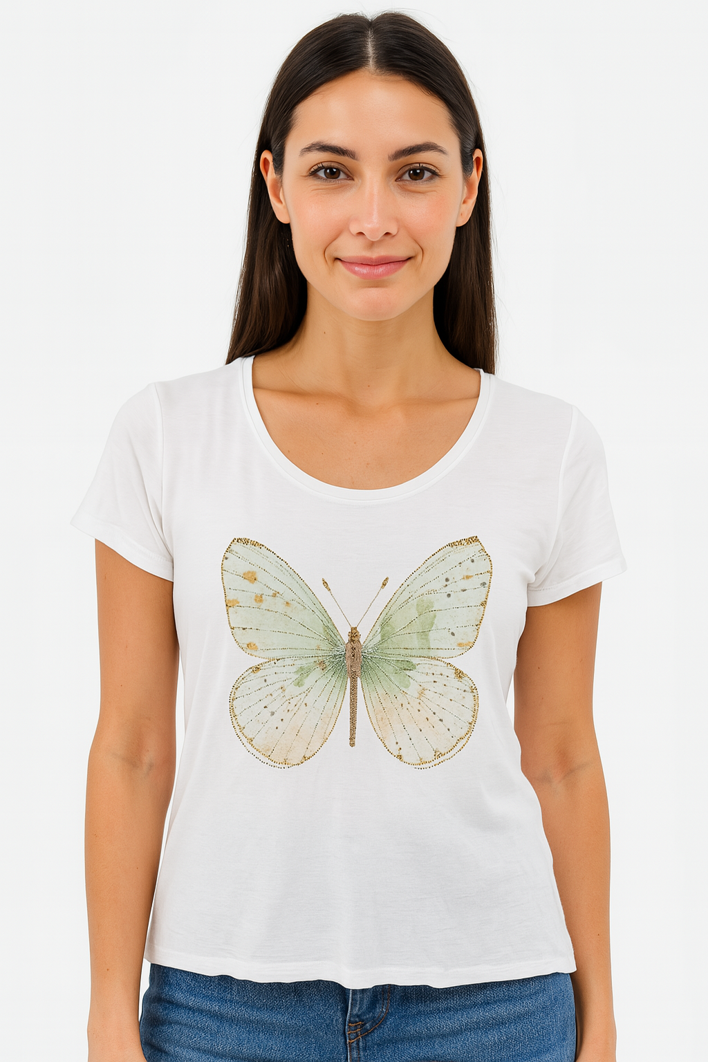 PLAYERA DAMA MC / MARIPOSA CON ESTOPEROL BLANCO (9079699112159)