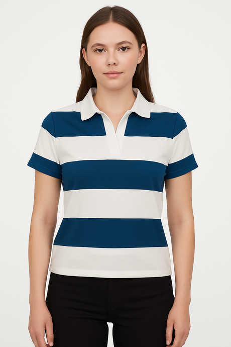 PLAYERA POLO MC /DAMA RAYAS BCO-MAR MARINO/BLANCO (9079580590303)