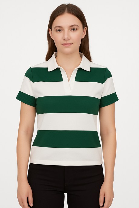 PLAYERA POLO DAMA MC /  RAYAS BCO-VDE VERDE/BLANCO (9079563288799)
