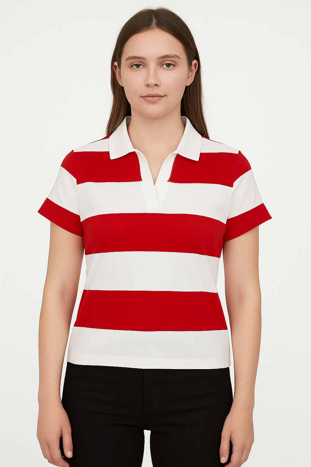 PLAYERA POLO MC / DAMA RAYAS BCO-RJO ROJO/BLANCO (9079560110303)