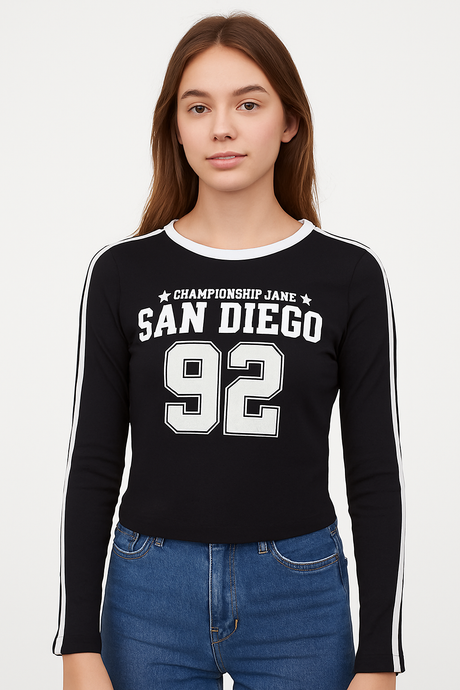 PLAYERA DAMA ML / CON DOS BIES EN MANGAS NEGRO/BLANCO (9079557980383)