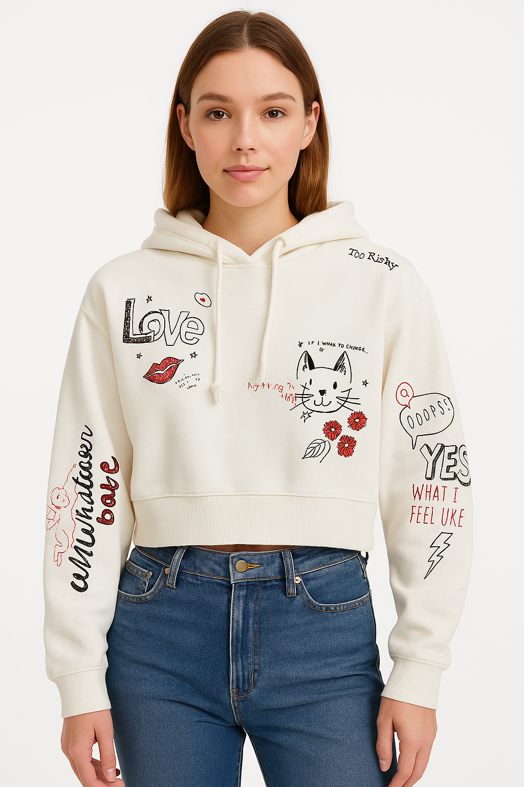 SUDADERA DAMA CON CAPUCHA BLANCO (9079552573663)