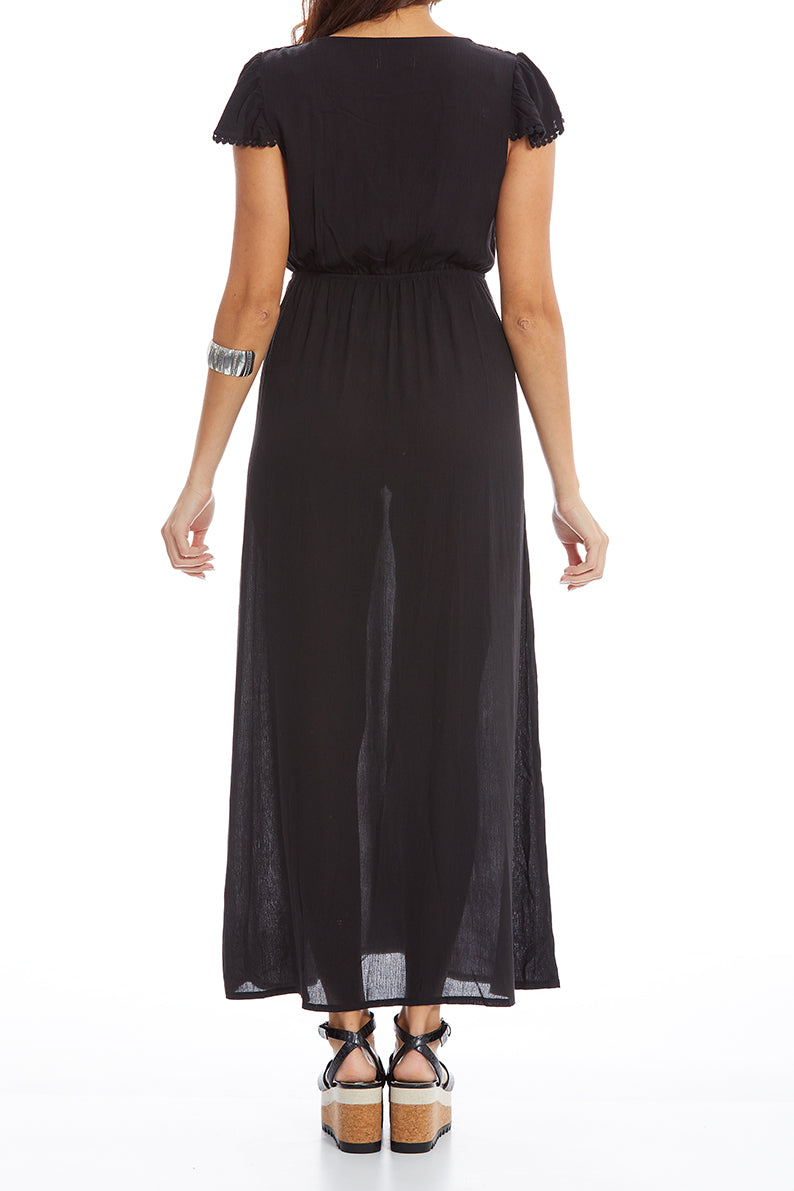 Vestido  Aplicación Hombro liso - Negro (8104216756447)