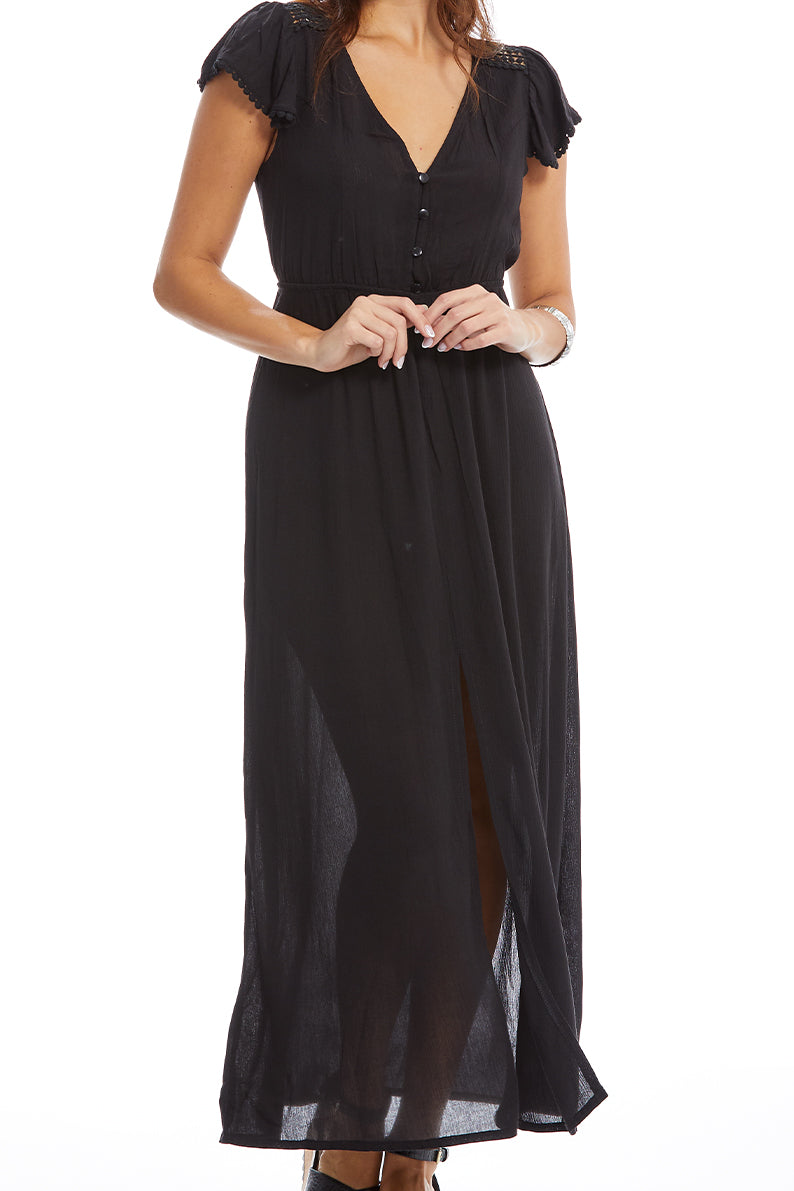 Vestido  Aplicación Hombro liso - Negro (8104216756447)