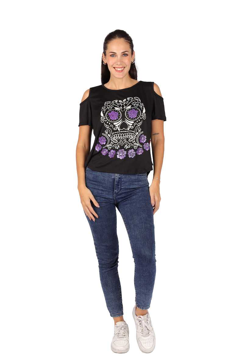 Playera Dama MC / Craneo Flores (8811381686495)