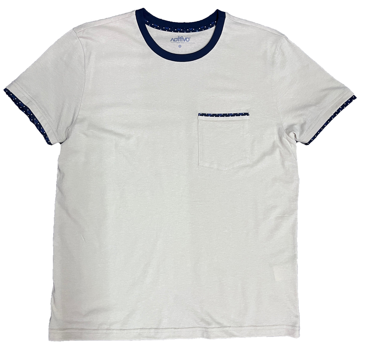 Playera Caballero MC / PUNTOS AZULES BEIGE/MARINO (8969444196575)