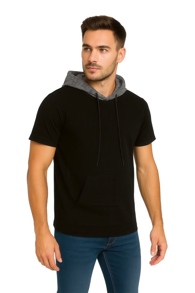 Playera Caballero MC / CAPUCHA BOLSA NEGRO/RATAGRIS (9053609361631)