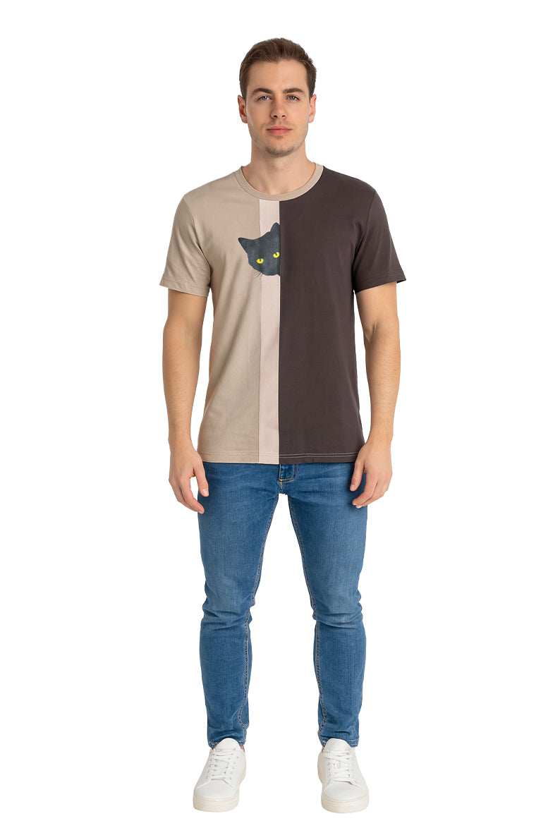 Playera Caballero MC / GATO CORTES BEIGE/CAFE (9145052627167)