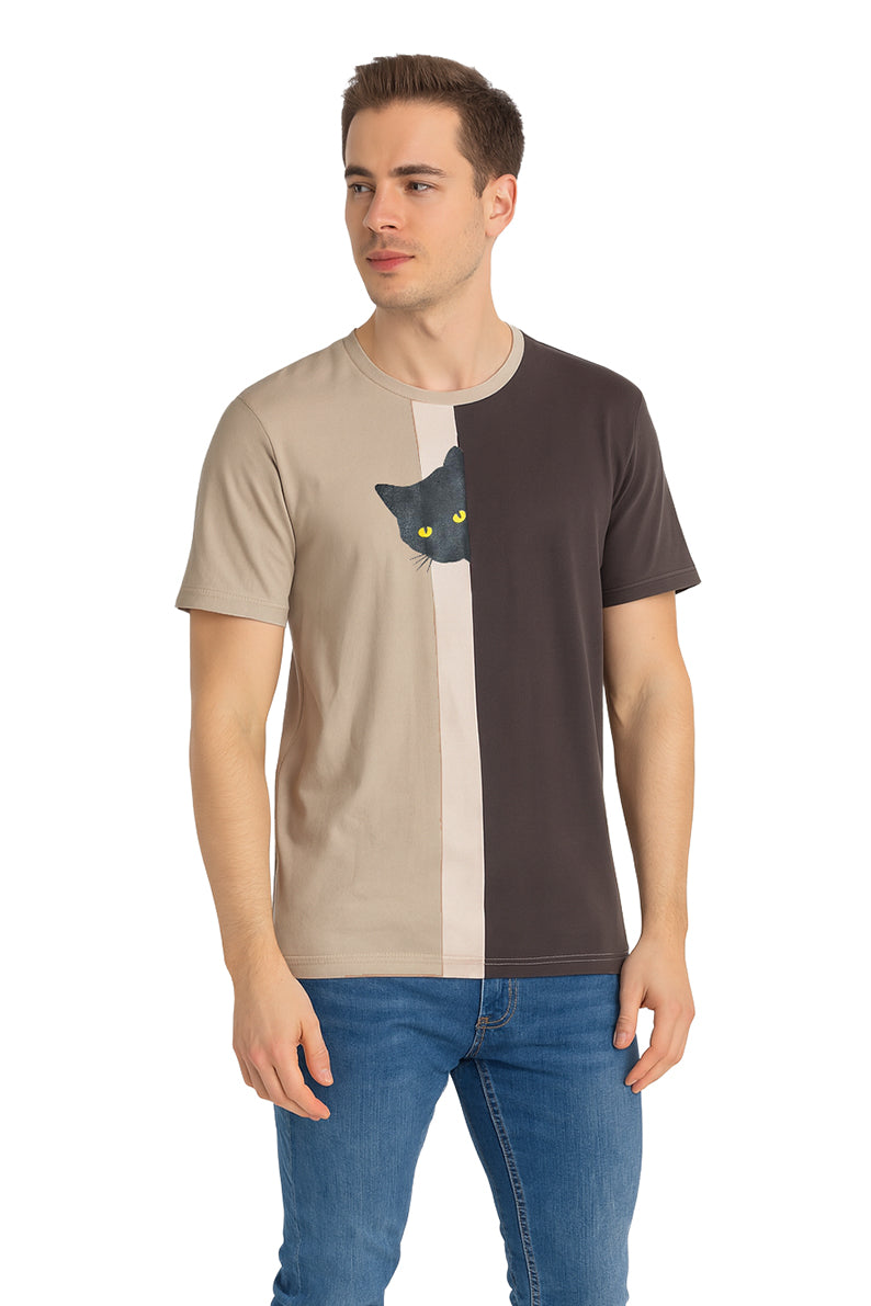 Playera Caballero MC / GATO CORTES BEIGE/CAFE (9145052627167)
