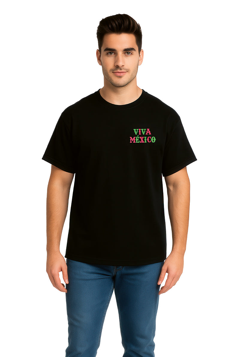 Playera Caballero MC / "VIVA MEXICO" DESGASTADO NEGRO (9095546699999)