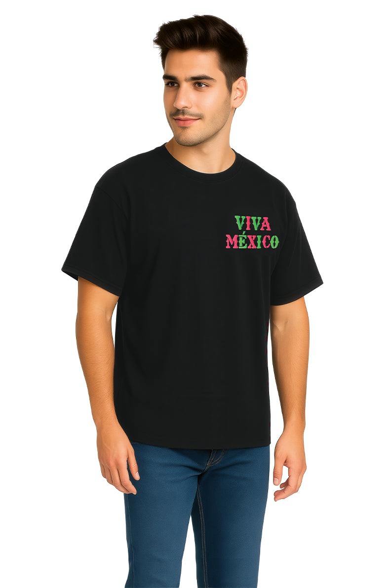 Playera Caballero MC / "VIVA MEXICO" DESGASTADO NEGRO (9095546699999)