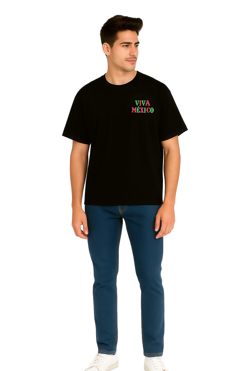 Playera Caballero MC / "VIVA MEXICO" DESGASTADO NEGRO (9095546699999)