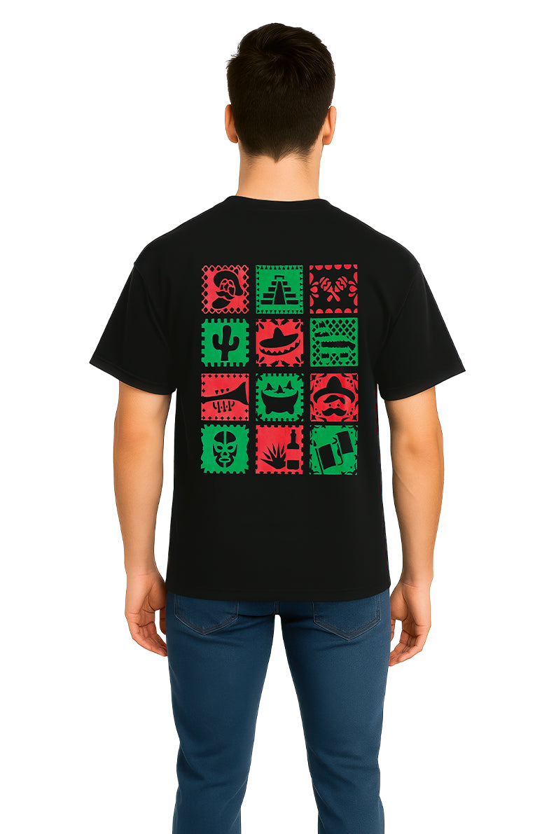 Playera Caballero MC / "VIVA MEXICO" DESGASTADO NEGRO (9095546699999)