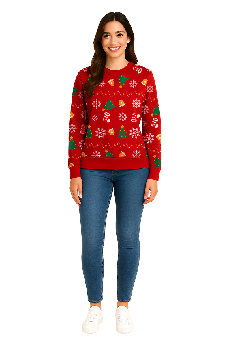 SUDADERA PINOS NAVIDEÑA ROJO