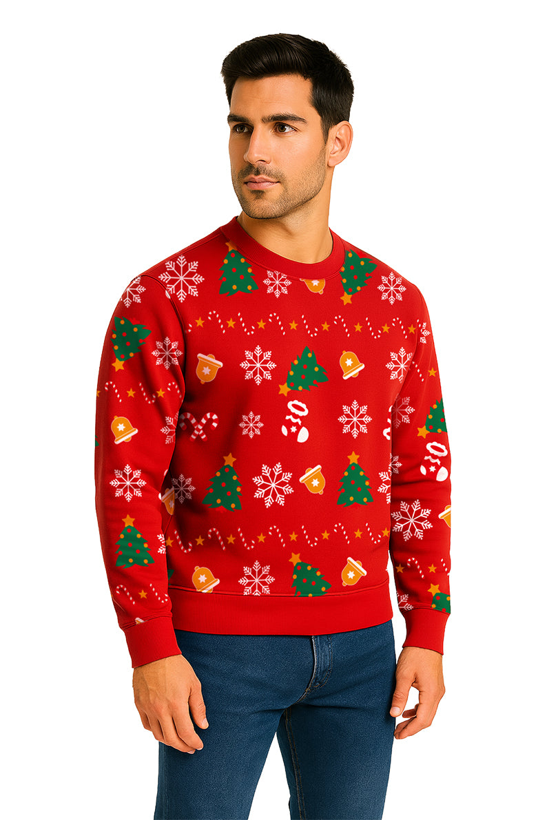 SUDADERA PINOS NAVIDEÑA ROJO