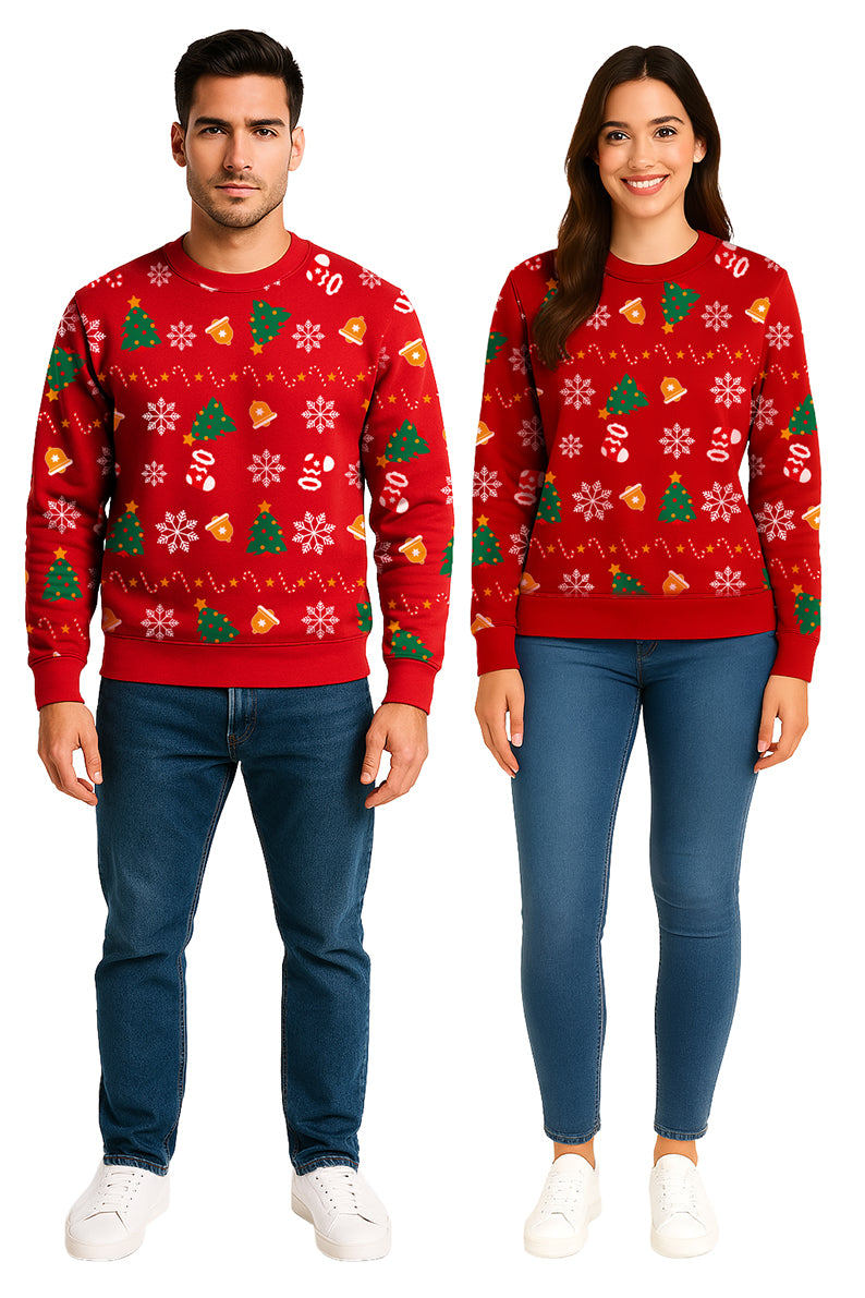 SUDADERA PINOS NAVIDEÑA ROJO