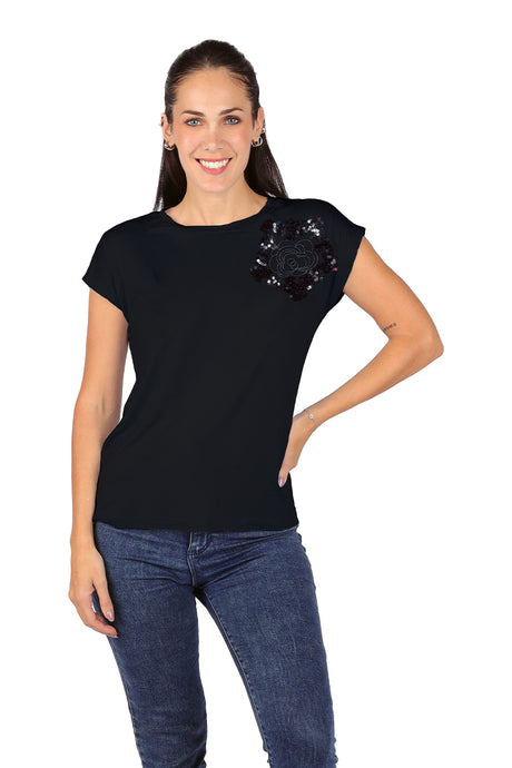 Playera Dama MC / LENTEJUELAS  NEGRO (8969484239071)
