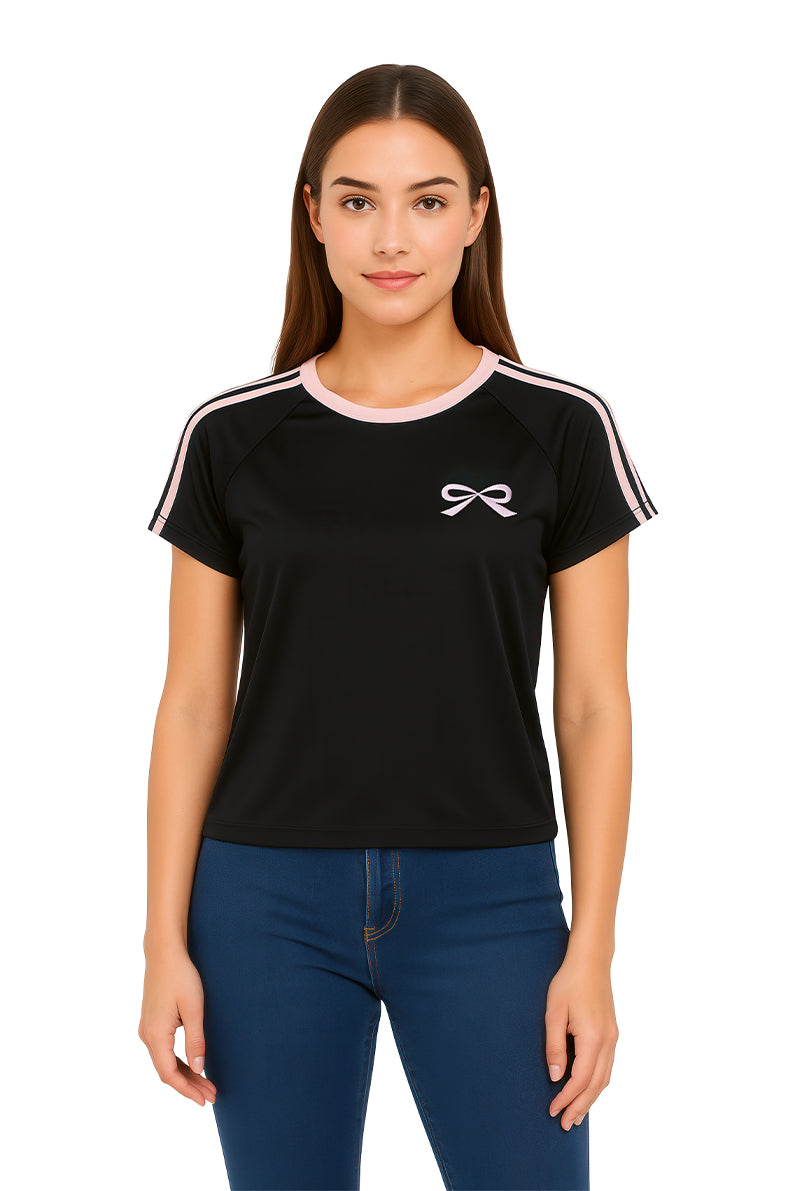 Playera Dama MC / MOÑO BIES NEGRO/ROSA (9090194997471)