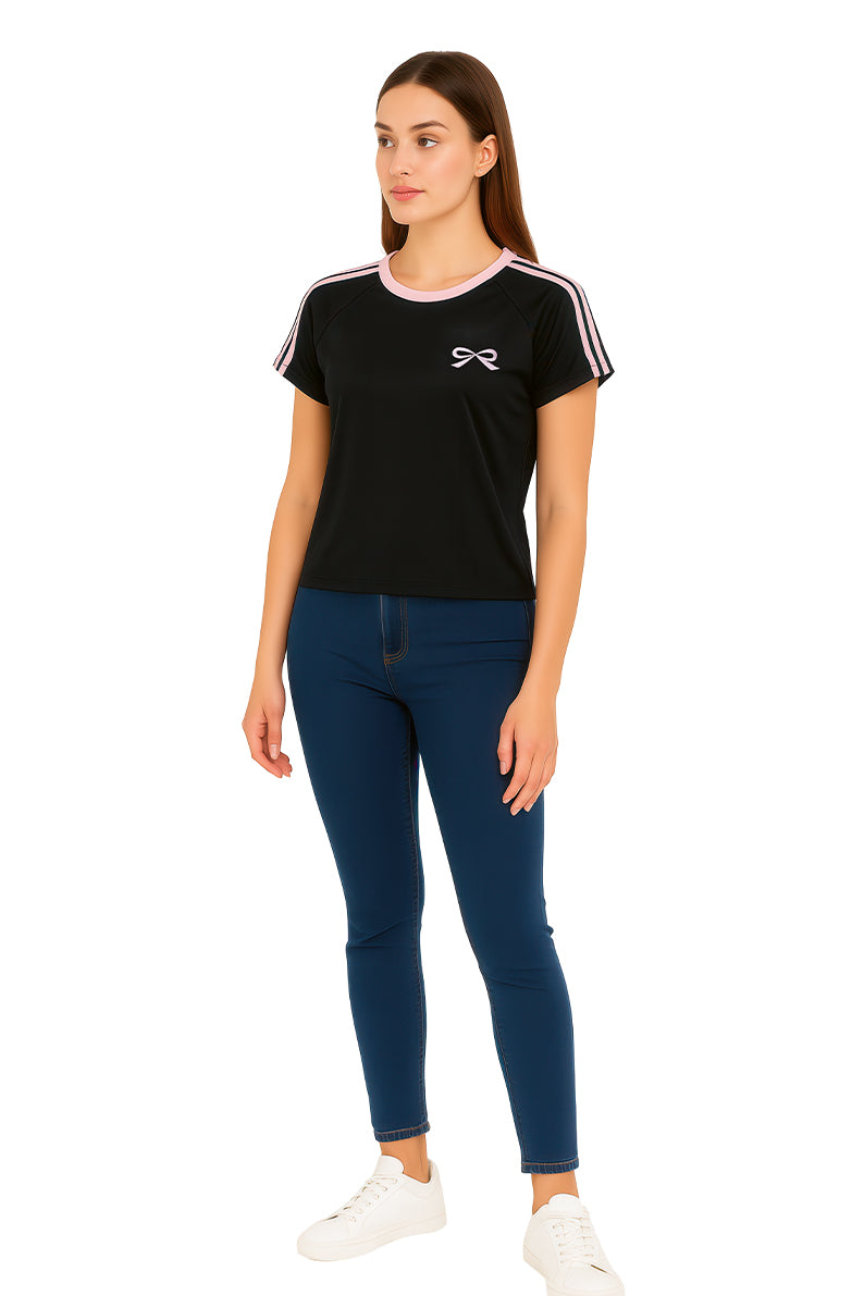 Playera Dama MC / MOÑO BIES NEGRO/ROSA (9090194997471)