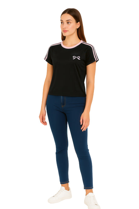 Playera Dama MC / MOÑO BIES NEGRO/ROSA (9090194997471)