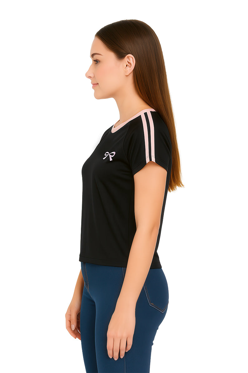 Playera Dama MC / MOÑO BIES NEGRO/ROSA (9090194997471)