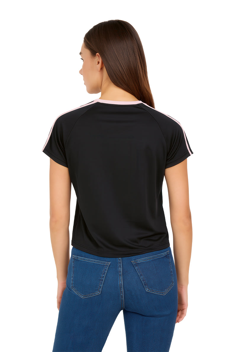 Playera Dama MC / MOÑO BIES NEGRO/ROSA (9090194997471)