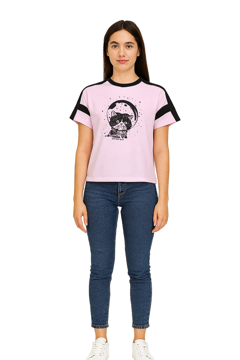 Playera Dama MC / GATO CASCO ROSA/NEGRO (9095699923167)