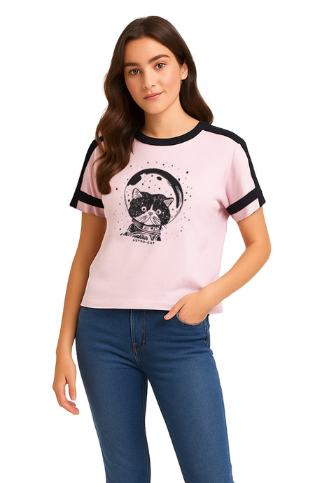 Playera Dama MC / GATO CASCO ROSA/NEGRO (9095699923167)
