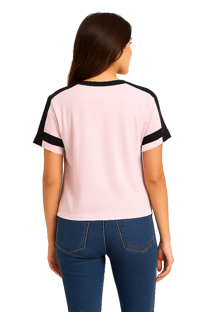 Playera Dama MC / GATO CASCO ROSA/NEGRO (9095699923167)
