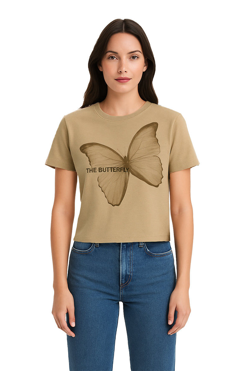 Playera Dama MC / BUTTERFLY KAKI (9096426848479)