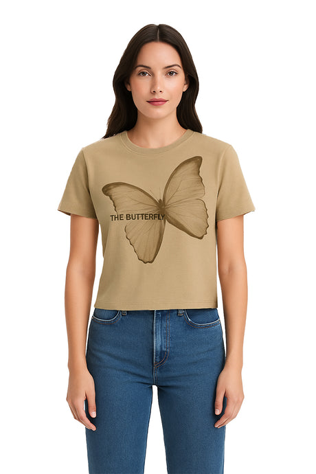 Playera Dama MC / BUTTERFLY KAKI (9096426848479)